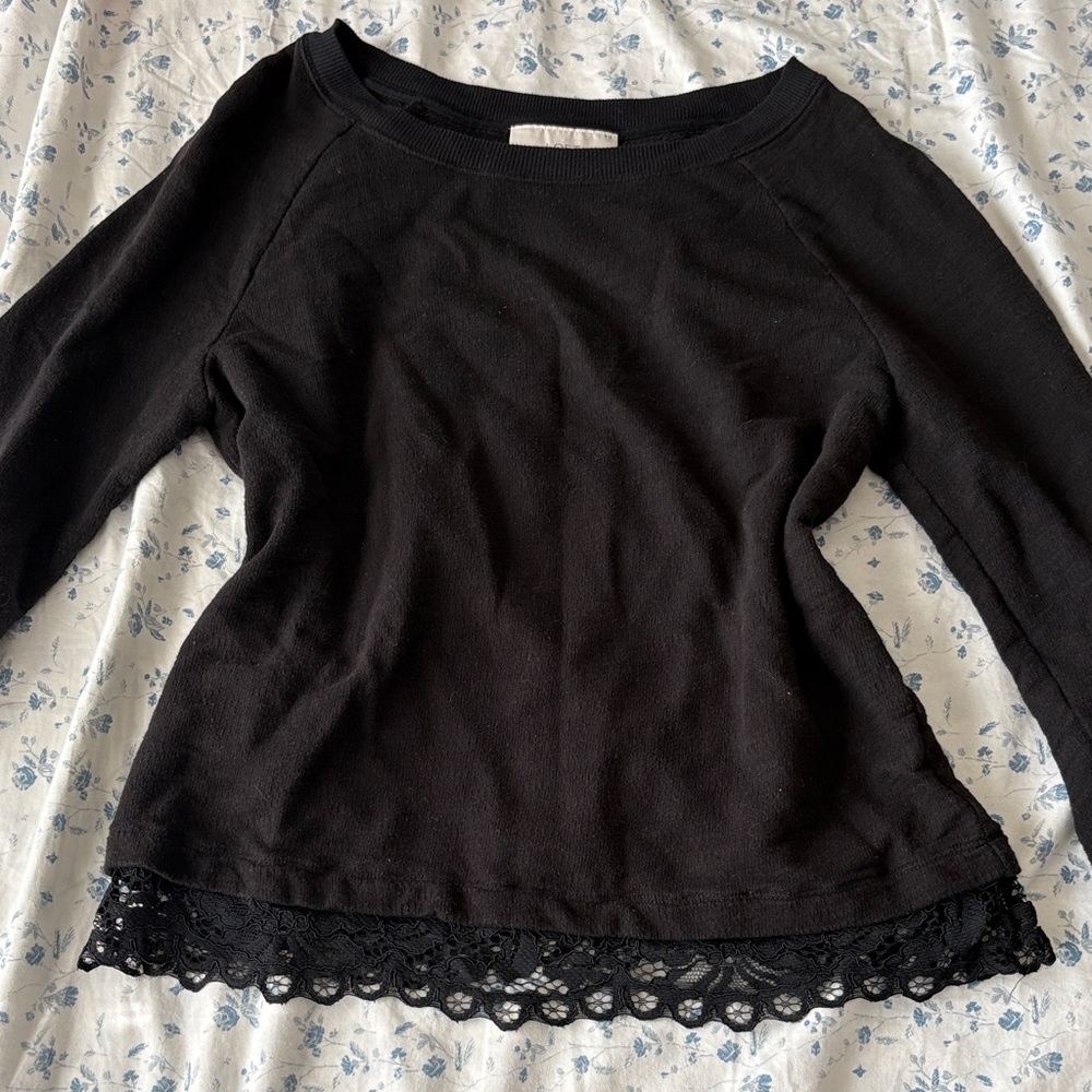 Black Lace Hem Women's Top